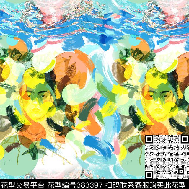 笔触肖像艺术风数码印花华亿平台下载（图片编号: 383397） - 瓦栏（Walan）