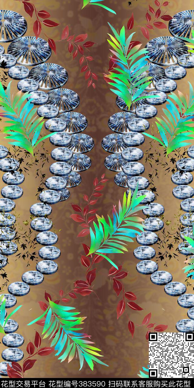 定位热带叶子浮雕数码印花华亿平台下载（图片编号: 383590） - 瓦栏（Walan）