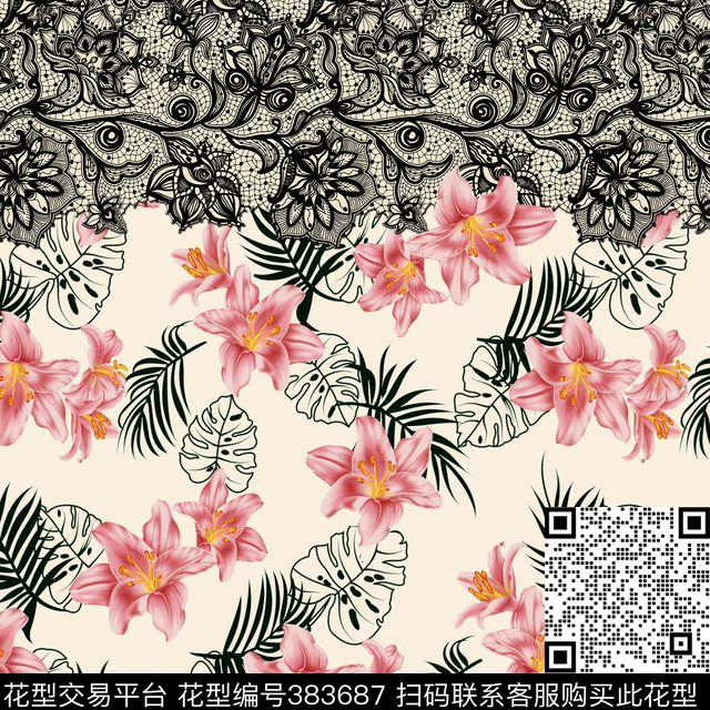 花卉蕾丝数码印花华亿平台下载（图片编号: 383687） - 瓦栏（Walan）