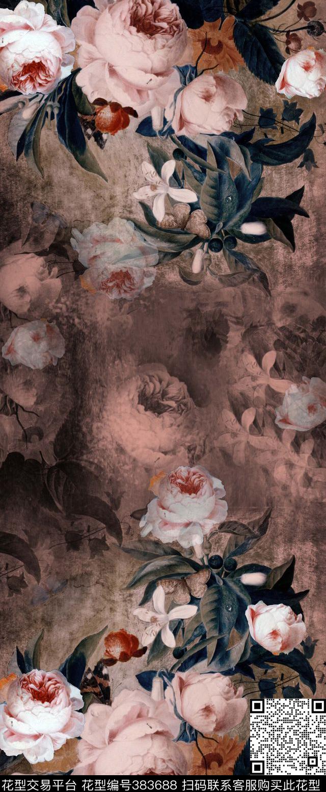 中东花卉围巾华亿平台数码印花华亿平台下载（图片编号: 383688） - 瓦栏（Walan）