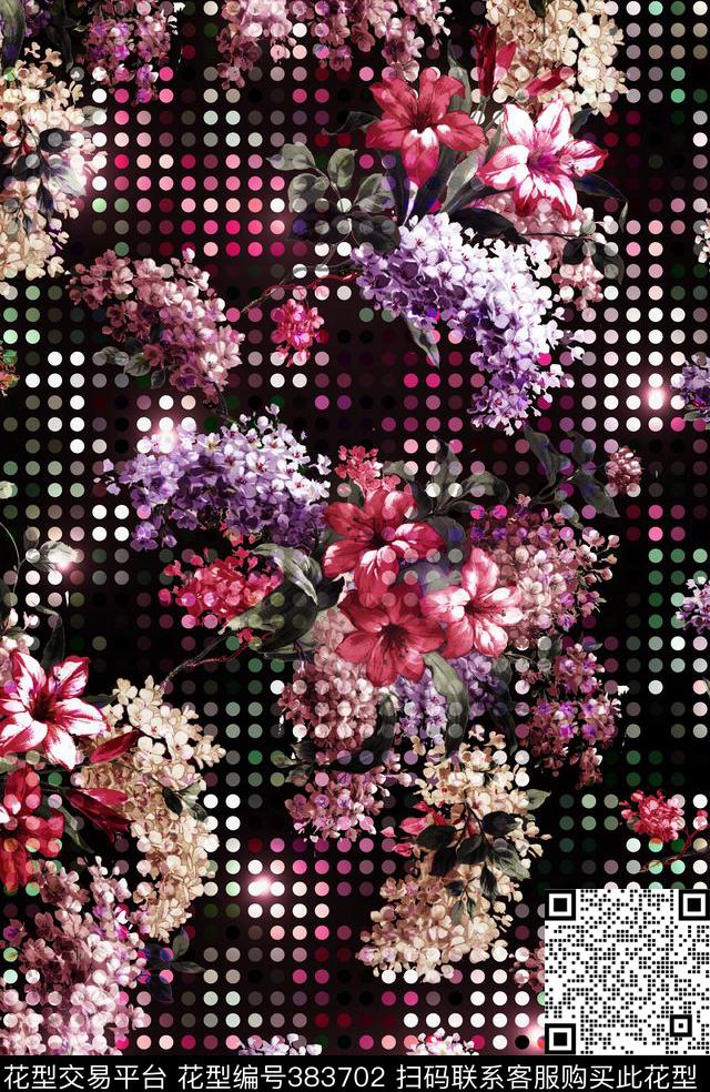 几何圆点花卉数码印花华亿平台下载（图片编号: 383702） - 瓦栏（Walan）