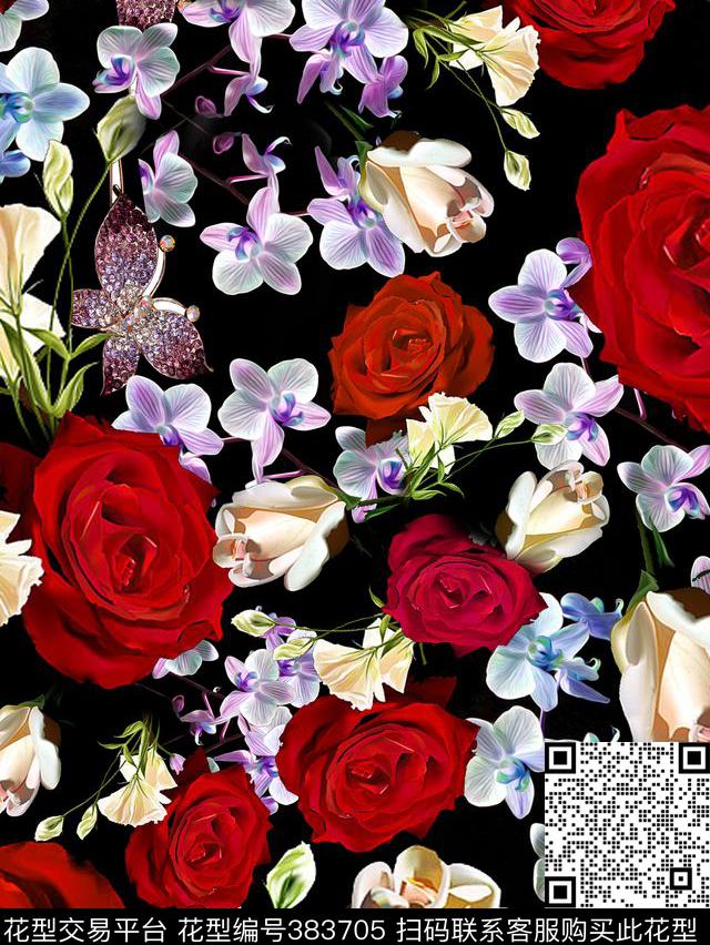 玫瑰月季兰花数码印花华亿平台下载（图片编号: 383705） - 瓦栏（Walan）