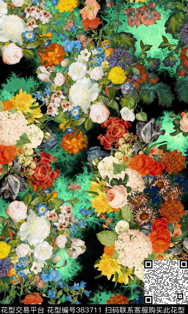 花卉油画花卉复古数码印花华亿平台下载（图片编号: 383711） - 瓦栏（Walan）