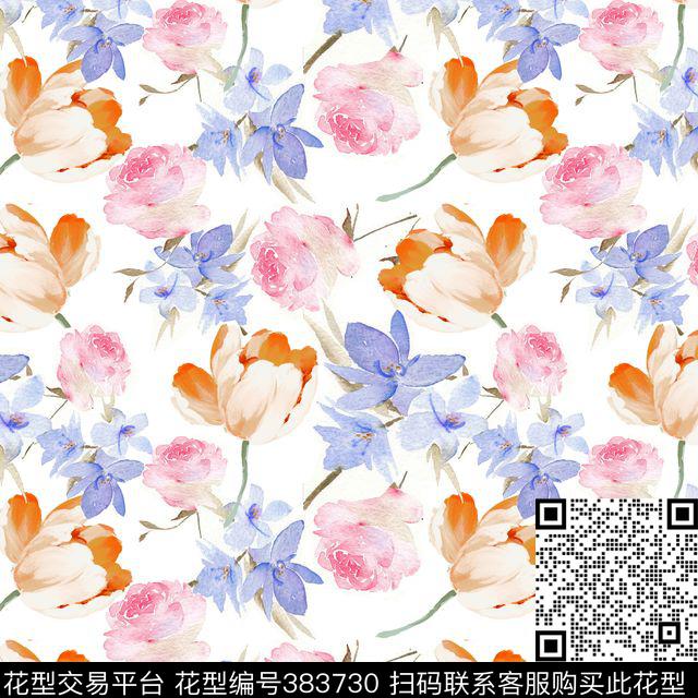 清新自然水彩花朵flowers数码印花华亿平台下载（图片编号: 383730） - 瓦栏（Walan）