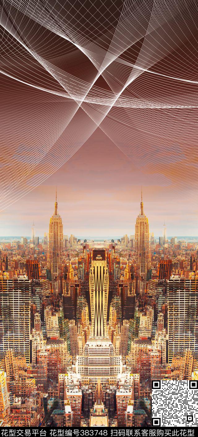 城市风景几何数码印花华亿平台下载（图片编号: 383748） - 瓦栏（Walan）