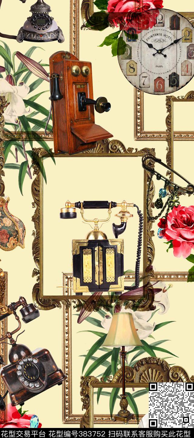 复古欧式复古物件花卉数码印花华亿平台下载（图片编号: 383752） - 瓦栏（Walan）