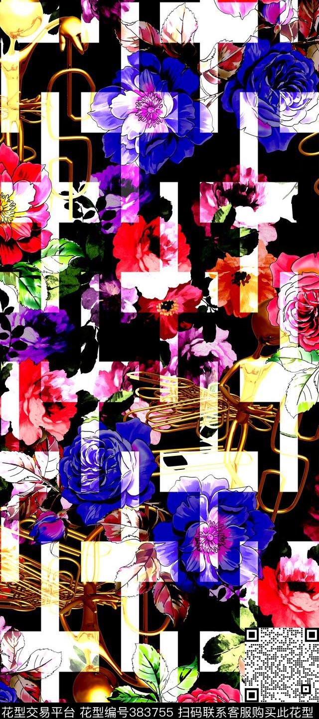 几何十字架花卉几何数码印花华亿平台下载（图片编号: 383755） - 瓦栏（Walan）