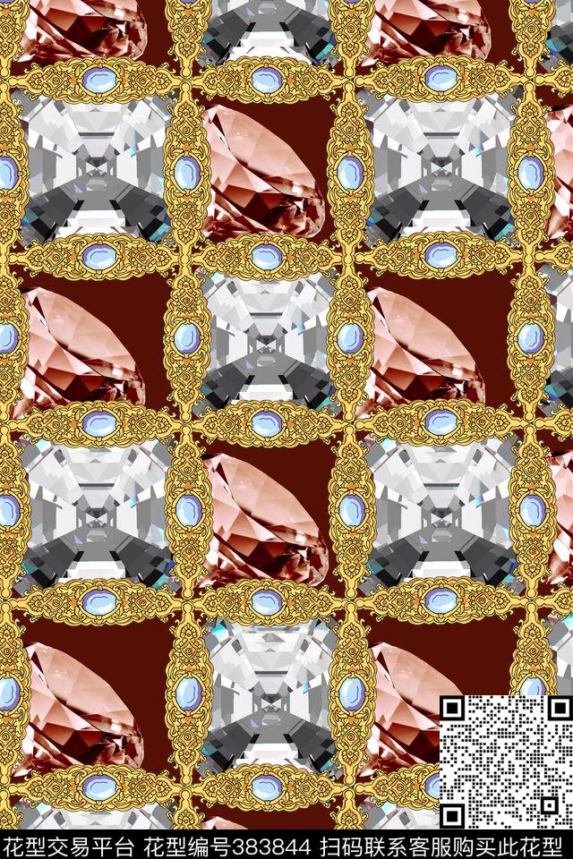 欧式格子宝石数码印花华亿平台下载（图片编号: 383844） - 瓦栏（Walan）