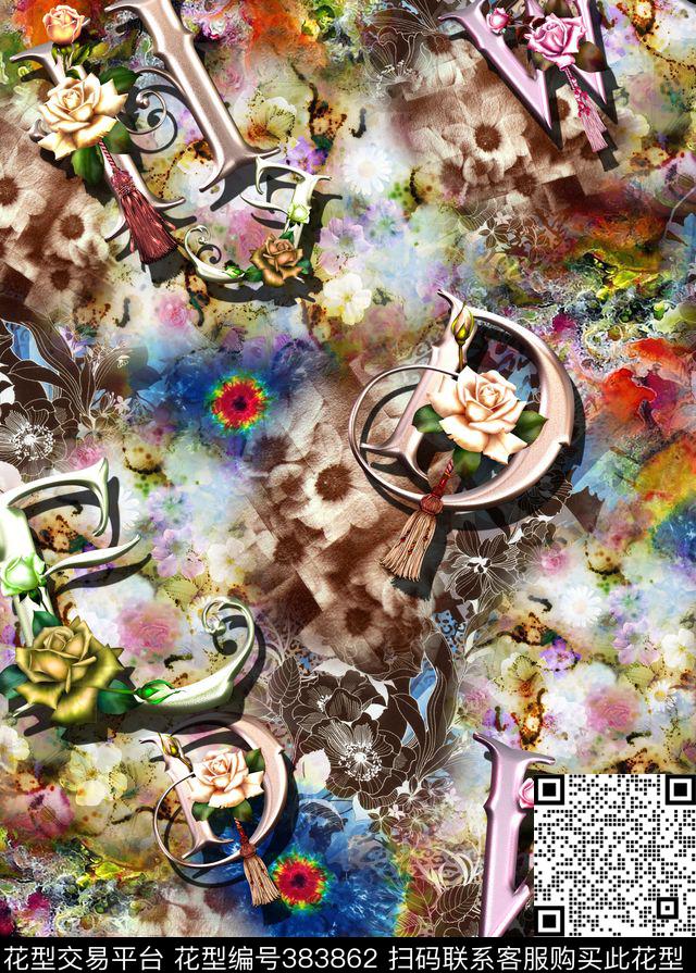 休闲字母抽象数码印花华亿平台下载（图片编号: 383862） - 瓦栏（Walan）