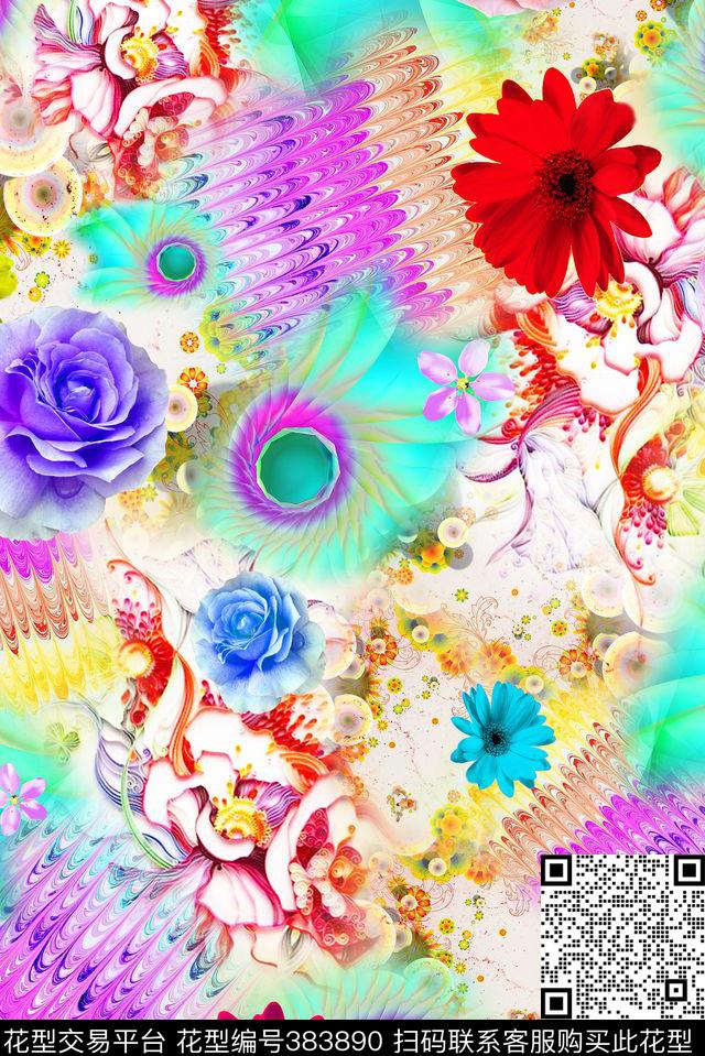 花卉春夏女装数码印花华亿平台下载（图片编号: 383890） - 瓦栏（Walan）