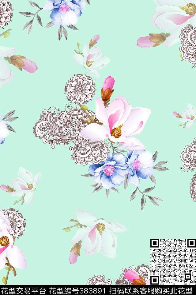 花卉小清新春夏数码印花华亿平台下载（图片编号: 383891） - 瓦栏（Walan）