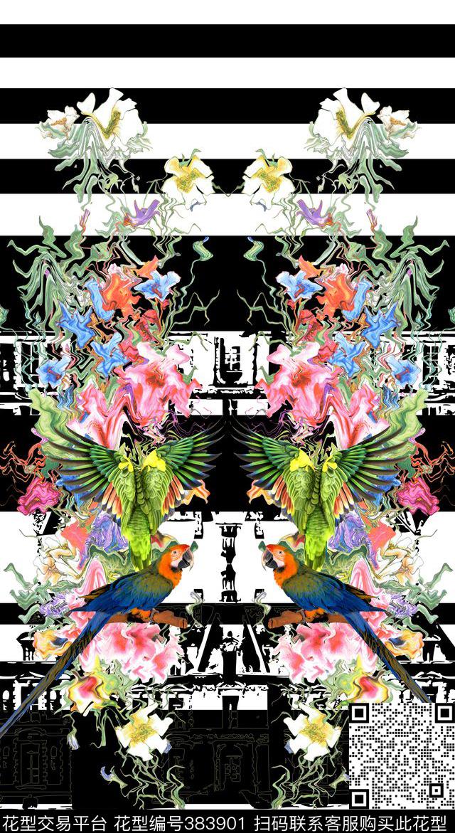 动物花卉花鸟条纹数码印花华亿平台下载（图片编号: 383901） - 瓦栏（Walan）