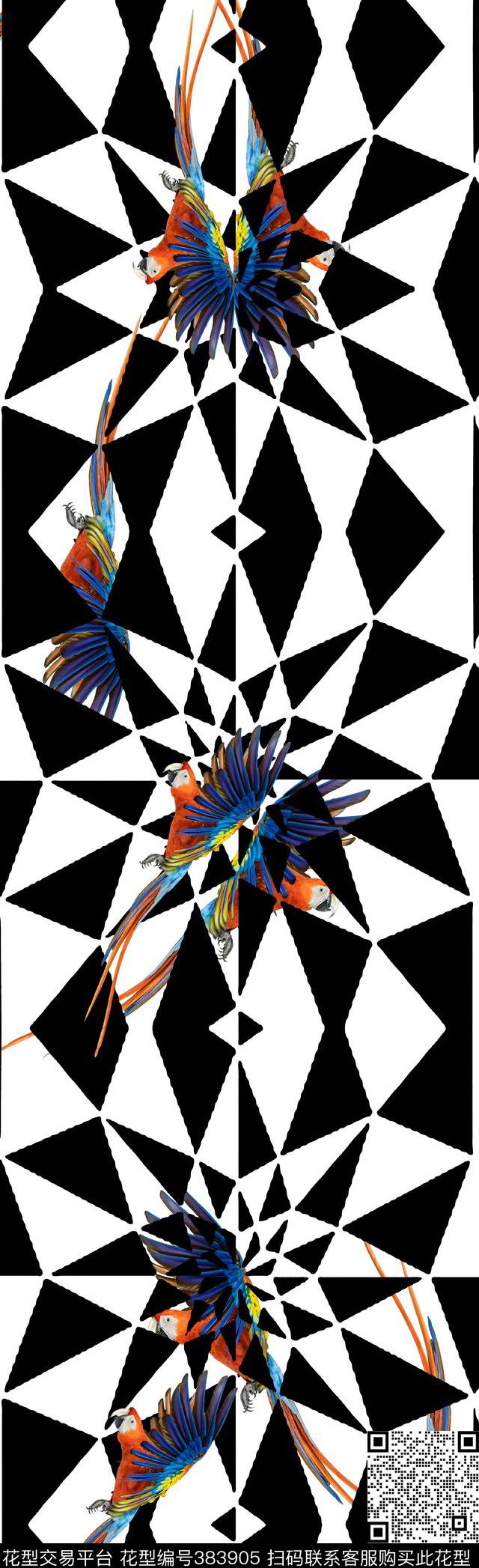 动物黑白几何数码印花华亿平台下载（图片编号: 383905） - 瓦栏（Walan）