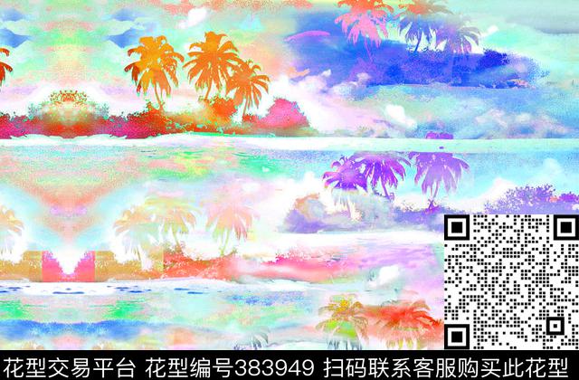 浪漫椰树夏日元素数码印花华亿平台下载（图片编号: 383949） - 瓦栏（Walan）