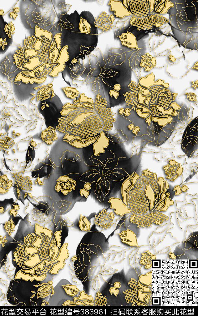 金属花卉金边数码印花华亿平台下载（图片编号: 383961） - 瓦栏（Walan）