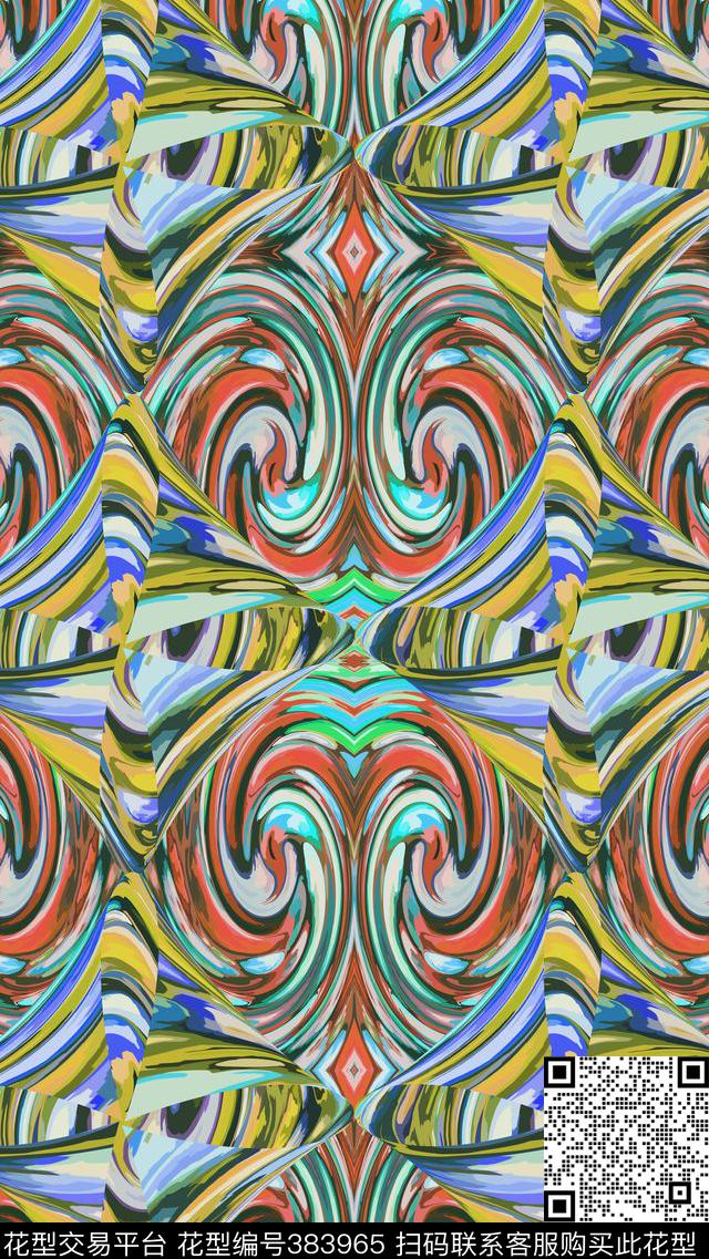 写意炫彩色块时尚欧普+波普数码印花华亿平台下载（图片编号: 383965） - 瓦栏（Walan）