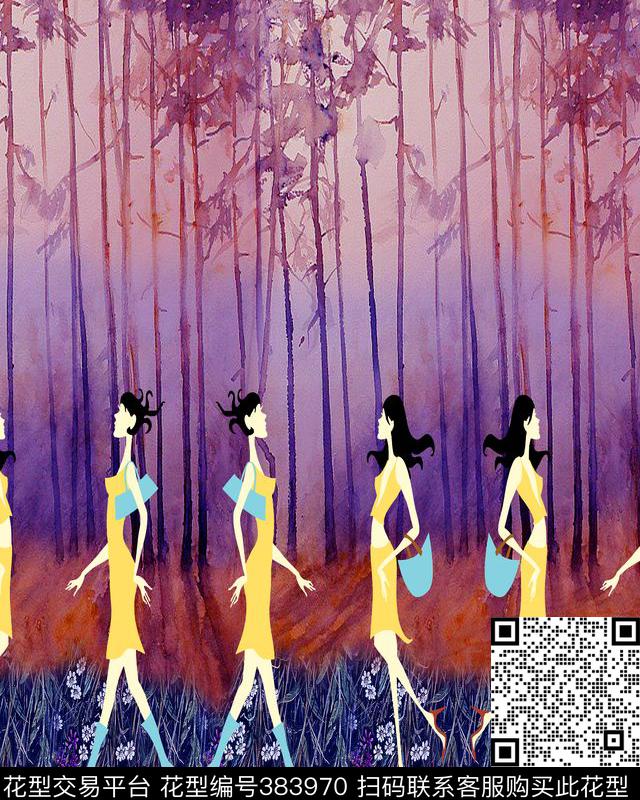 时尚人物花草树林数码印花华亿平台下载（图片编号: 383970） - 瓦栏（Walan）