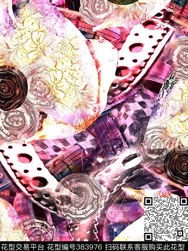 数码印花蕾丝肌理蕾丝数码印花华亿平台下载（图片编号: 383976） - 瓦栏（Walan）