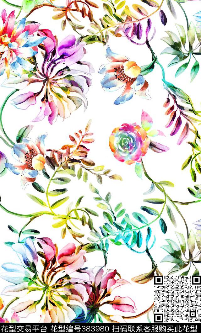 时尚花卉数码印花华亿平台下载（图片编号: 383980） - 瓦栏（Walan）