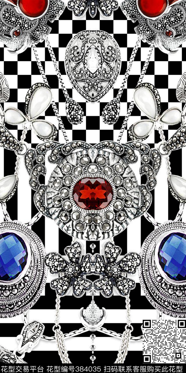 方格黑白银饰数码印花华亿平台下载（图片编号: 384035） - 瓦栏（Walan）