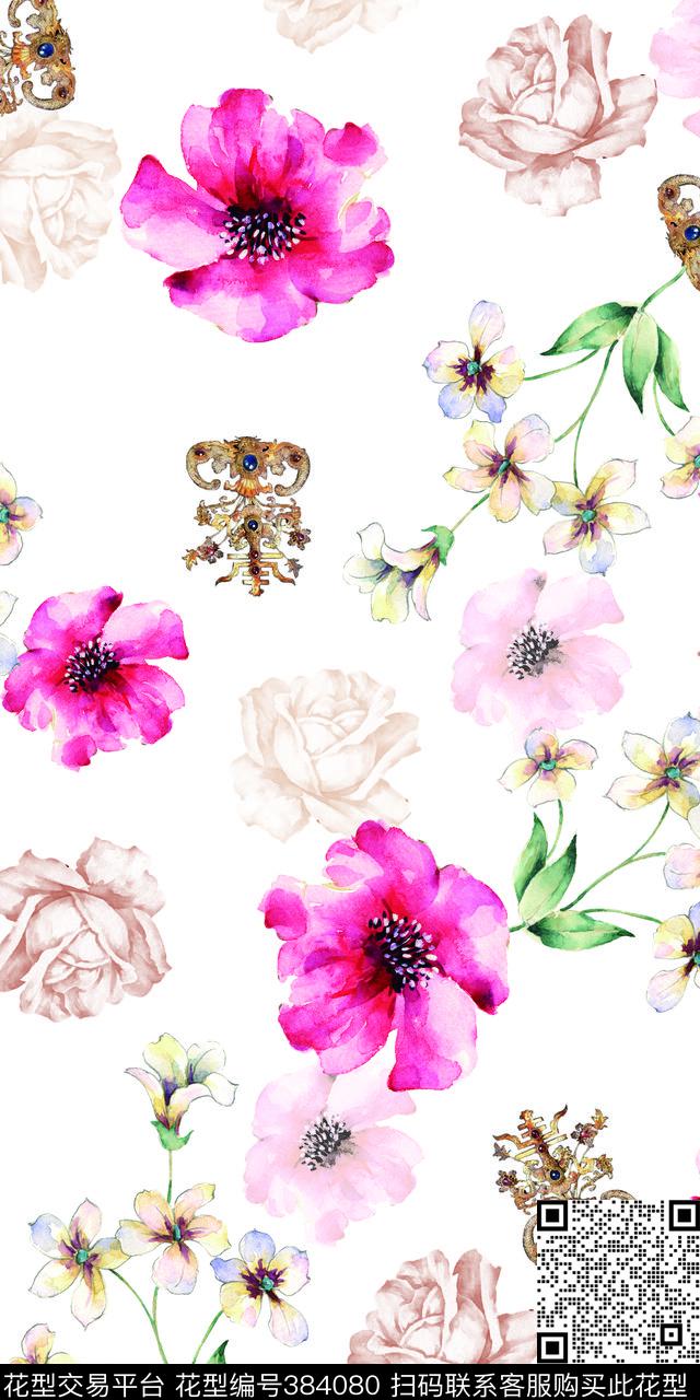 时尚花珠宝花卉数码印花华亿平台下载（图片编号: 384080） - 瓦栏（Walan）