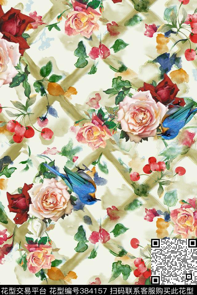 田园水彩基底花卉数码印花华亿平台下载（图片编号: 384157） - 瓦栏（Walan）