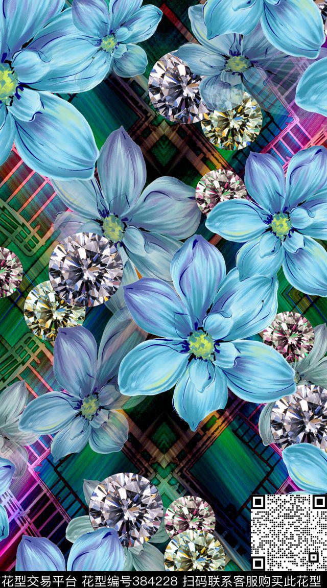 花卉抽象机理数码印花华亿平台下载（图片编号: 384228） - 瓦栏（Walan）