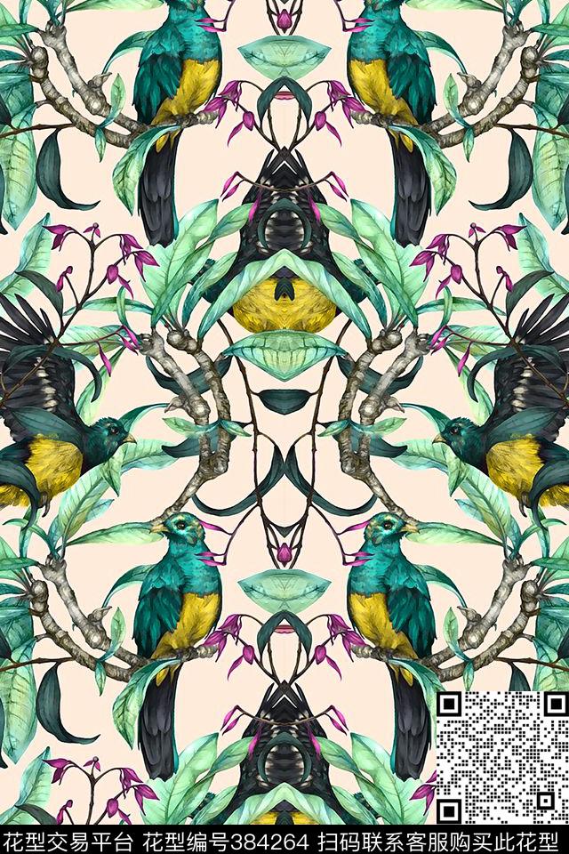 花鸟印花图案数码印花华亿平台下载（图片编号: 384264） - 瓦栏（Walan）