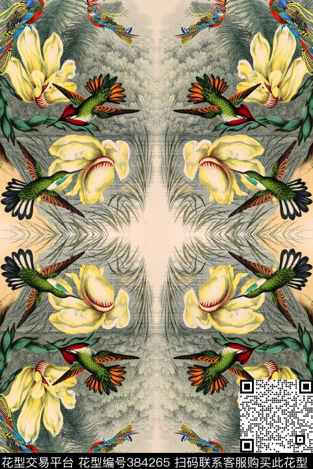 花鸟印花图案数码印花华亿平台下载（图片编号: 384265） - 瓦栏（Walan）