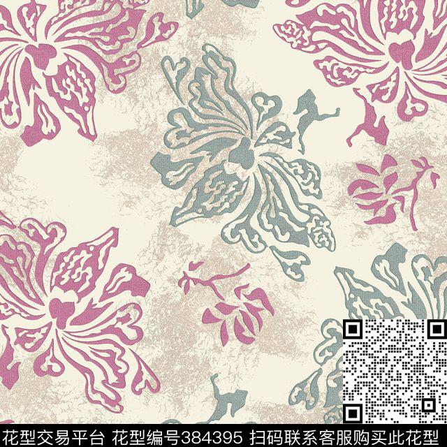 抽象线条花卉毛线传统印花华亿平台下载（图片编号: 384395） - 瓦栏（Walan）