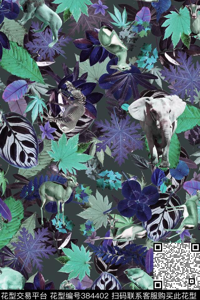 度假风丛林动物数码印花华亿平台下载（图片编号: 384402） - 瓦栏（Walan）