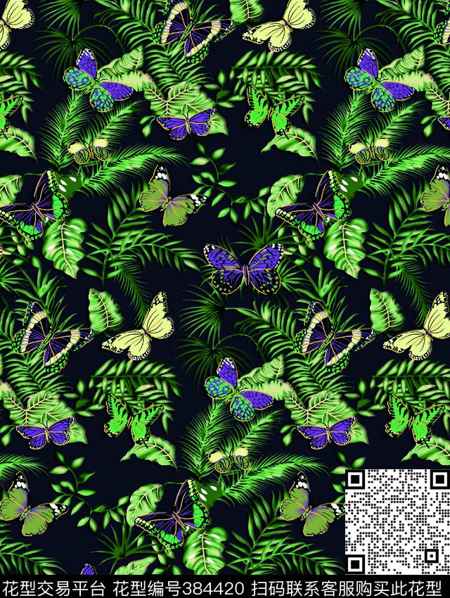 蝴蝶花卉组合华亿平台传统印花华亿平台下载（图片编号: 384420） - 瓦栏（Walan）