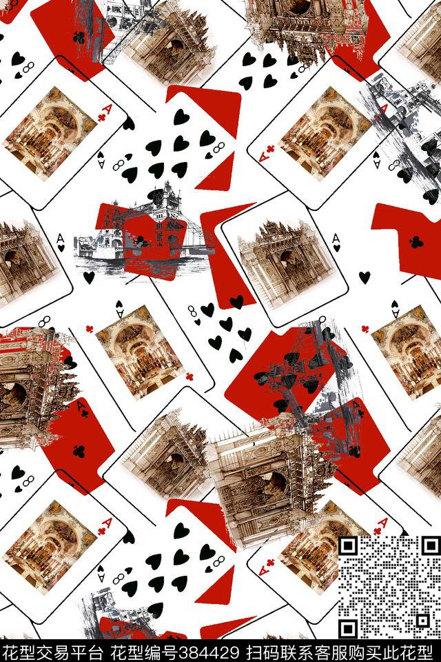 扑克牌速写建筑休闲数码印花华亿平台下载（图片编号: 384429） - 瓦栏（Walan）