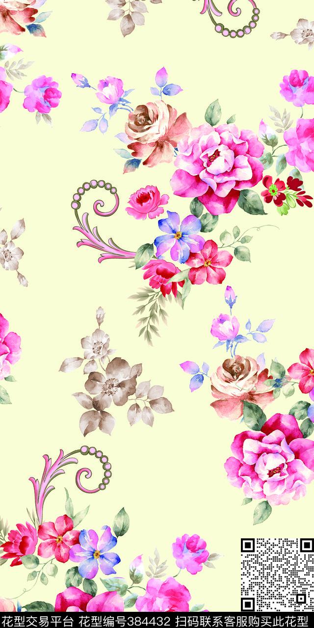 时尚花花卉数码印花华亿平台下载（图片编号: 384432） - 瓦栏（Walan）