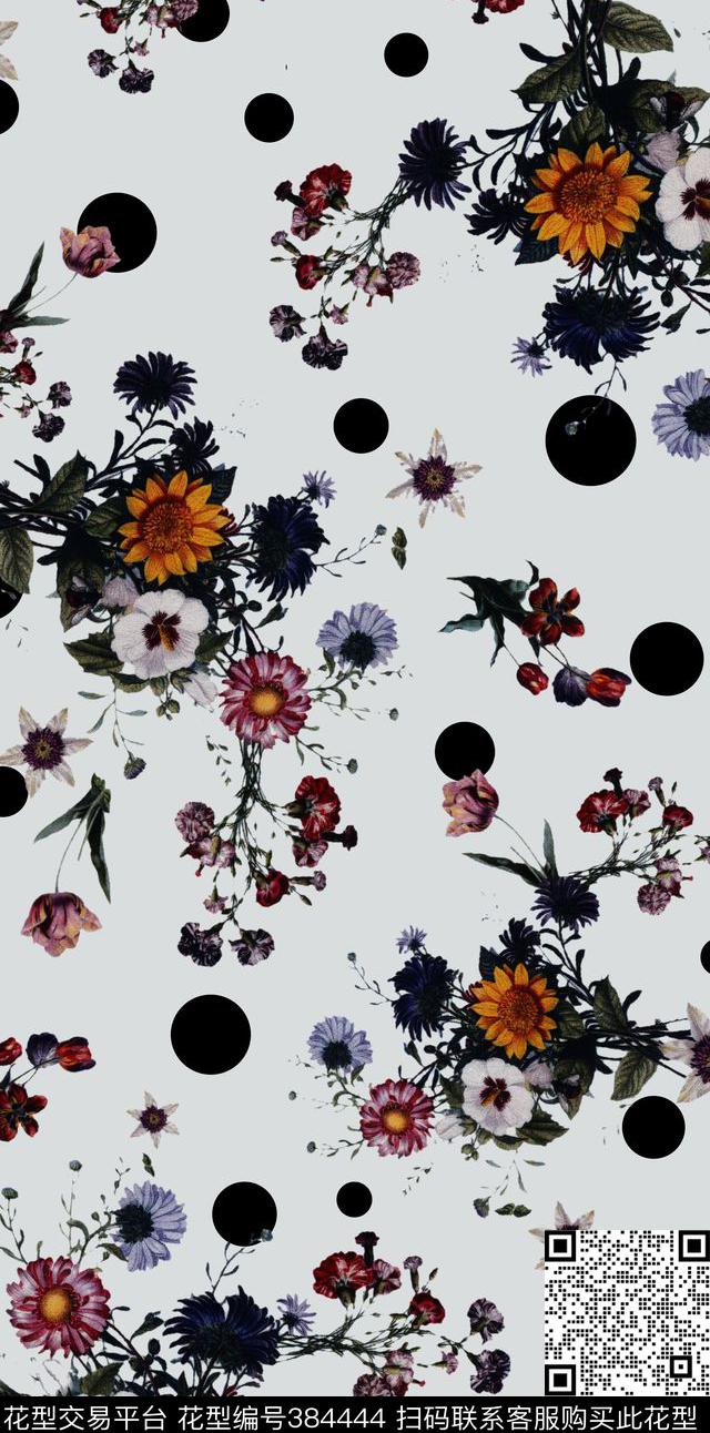 花卉印花圆点花卉组合数码印花华亿平台下载（图片编号: 384444） - 瓦栏（Walan）