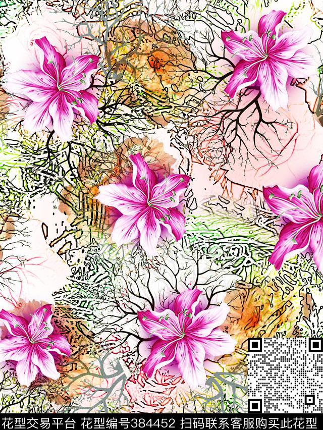 百合抽象面料华亿平台数码印花华亿平台下载（图片编号: 384452） - 瓦栏（Walan）