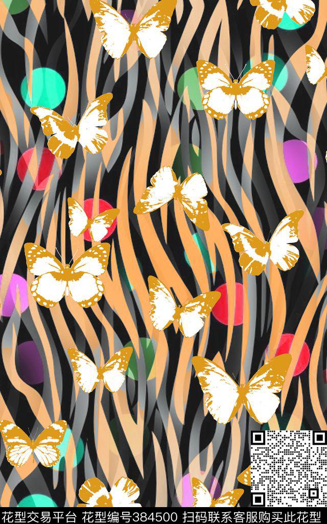 流行时尚蝴蝶条纹数码印花华亿平台下载（图片编号: 384500） - 瓦栏（Walan）