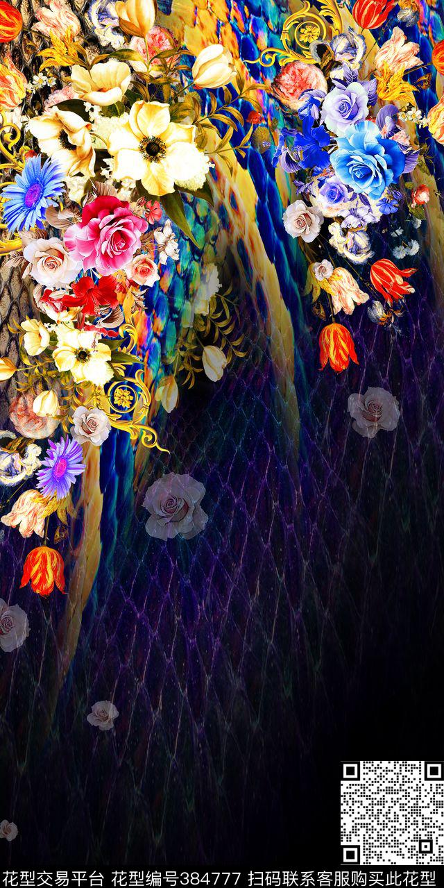 花卉动物纹油画数码印花华亿平台下载（图片编号: 384777） - 瓦栏（Walan）