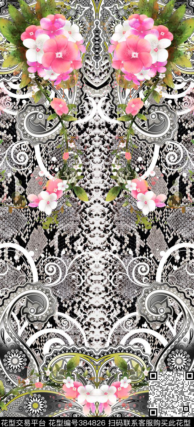 定位对称欧式花纹数码印花华亿平台下载（图片编号: 384826） - 瓦栏（Walan）