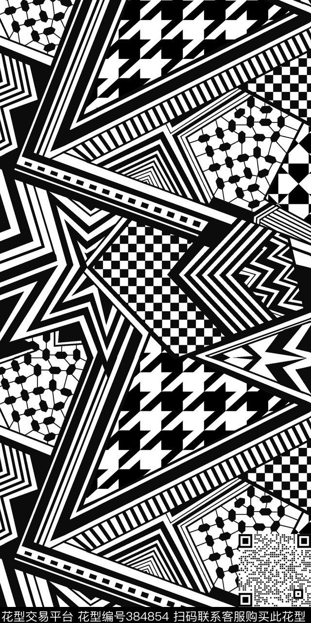 黑白五星千鸟格传统印花华亿平台下载（图片编号: 384854） - 瓦栏（Walan）