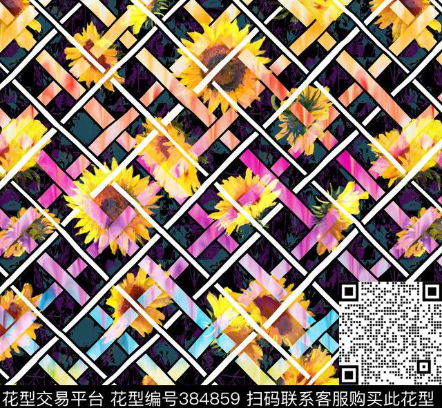 花卉方格未来感数码印花华亿平台下载（图片编号: 384859） - 瓦栏（Walan）