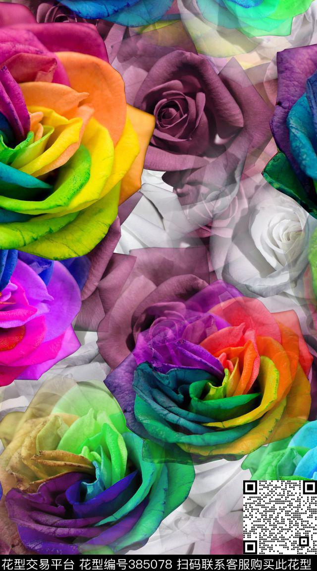 花卉玫瑰服装数码印花华亿平台下载（图片编号: 385078） - 瓦栏（Walan）