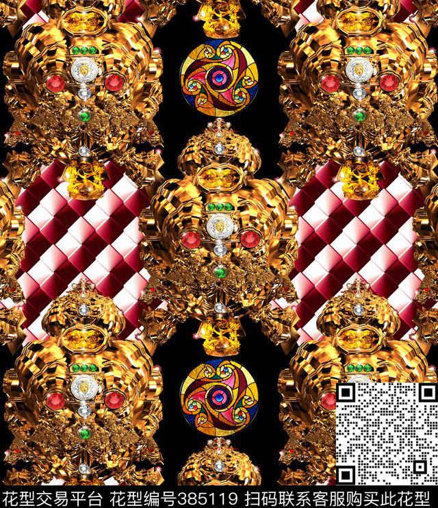 欧式宝石几何格子数码印花华亿平台下载（图片编号: 385119） - 瓦栏（Walan）