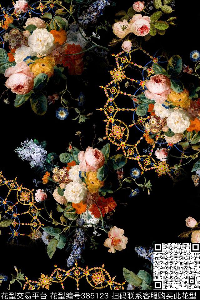 时尚花卉珠宝数码印花华亿平台下载（图片编号: 385123） - 瓦栏（Walan）