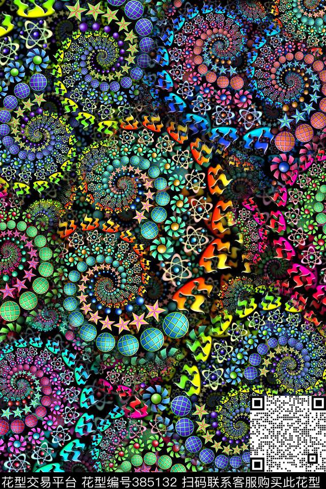 时尚几何螺旋数码印花华亿平台下载（图片编号: 385132） - 瓦栏（Walan）