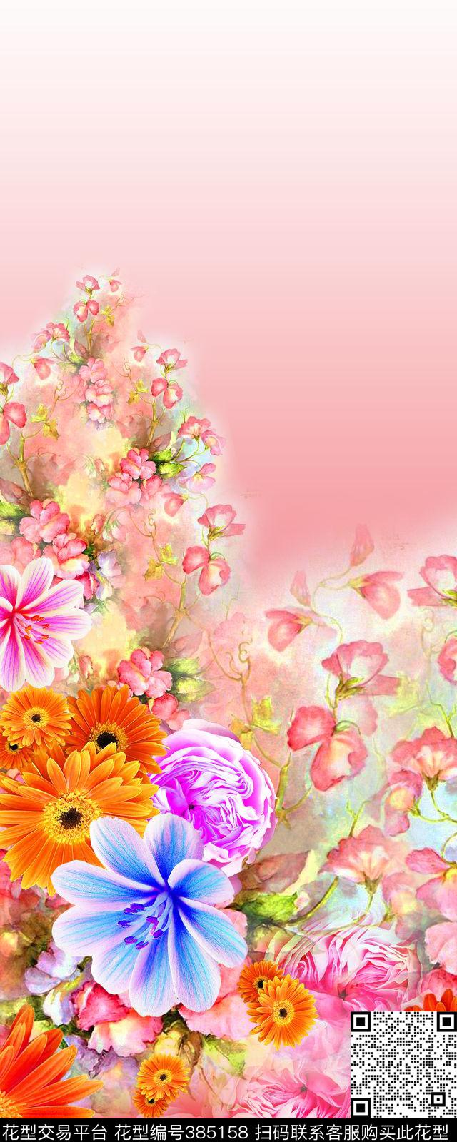 非洲菊花卉手绘花数码印花华亿平台下载（图片编号: 385158） - 瓦栏（Walan）