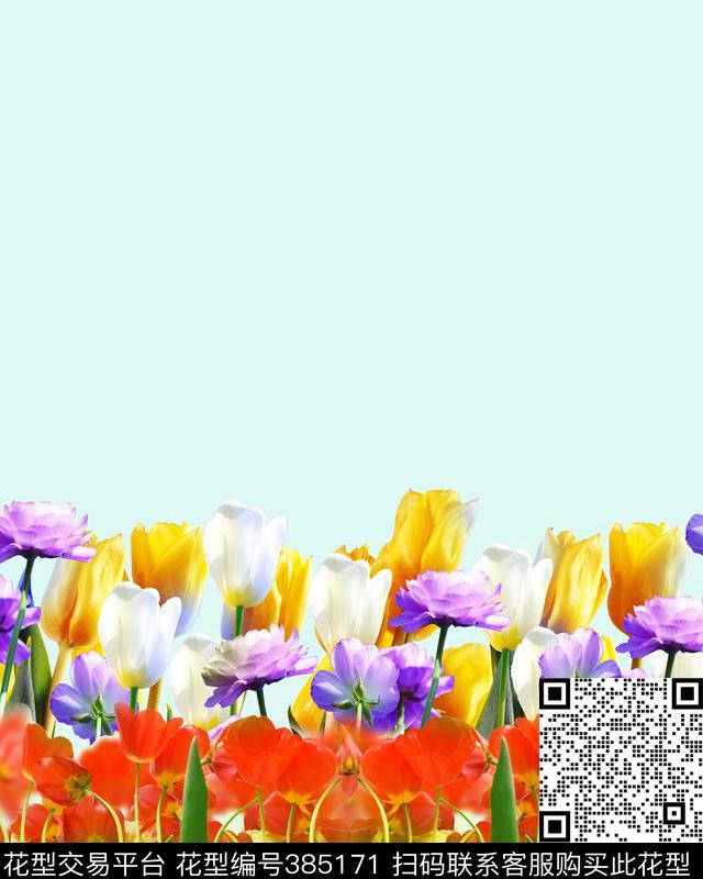 花卉定位花郁金香数码印花华亿平台下载（图片编号: 385171） - 瓦栏（Walan）