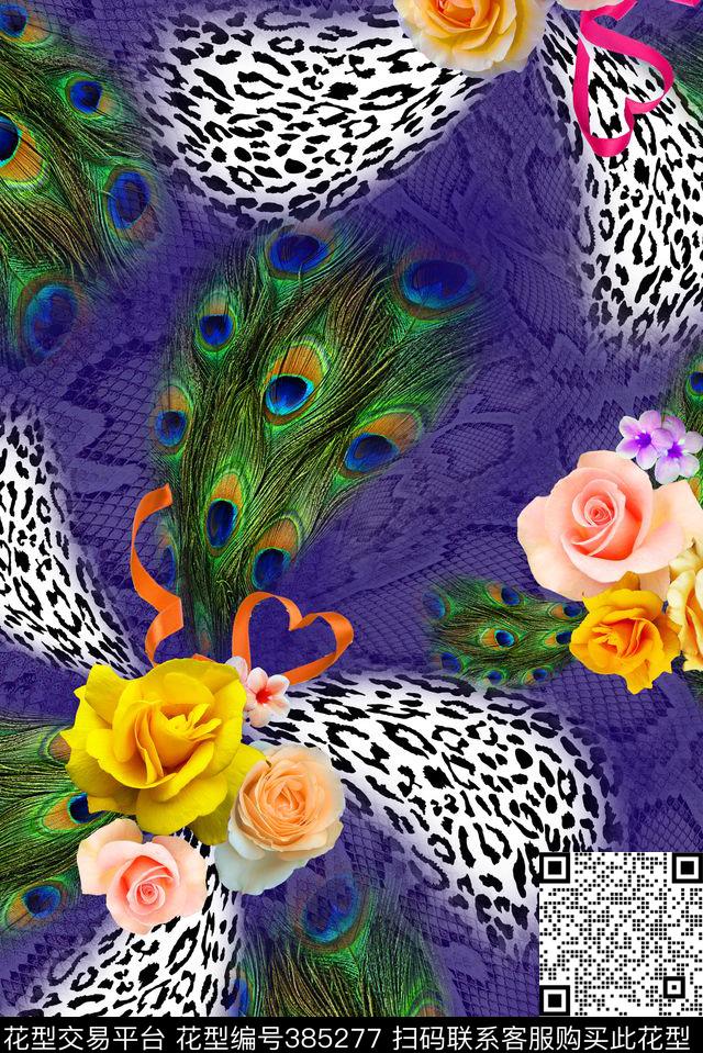 皮纹丝带花卉类组合数码印花华亿平台下载（图片编号: 385277） - 瓦栏（Walan）