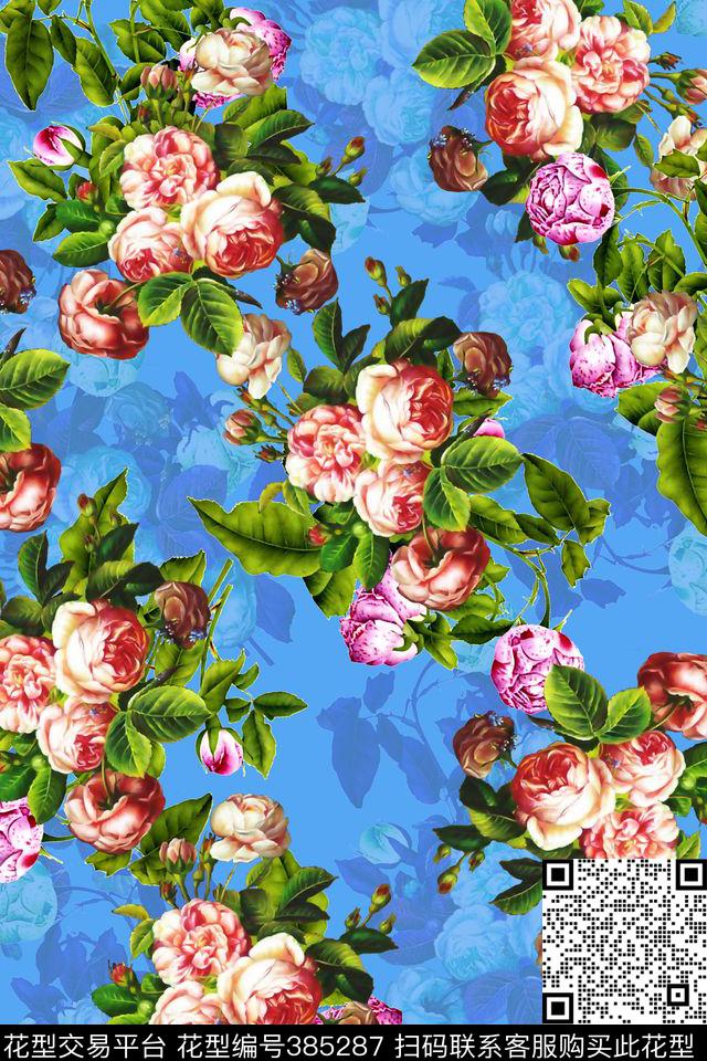 花卉满版花传统印花华亿平台下载（图片编号: 385287） - 瓦栏（Walan）