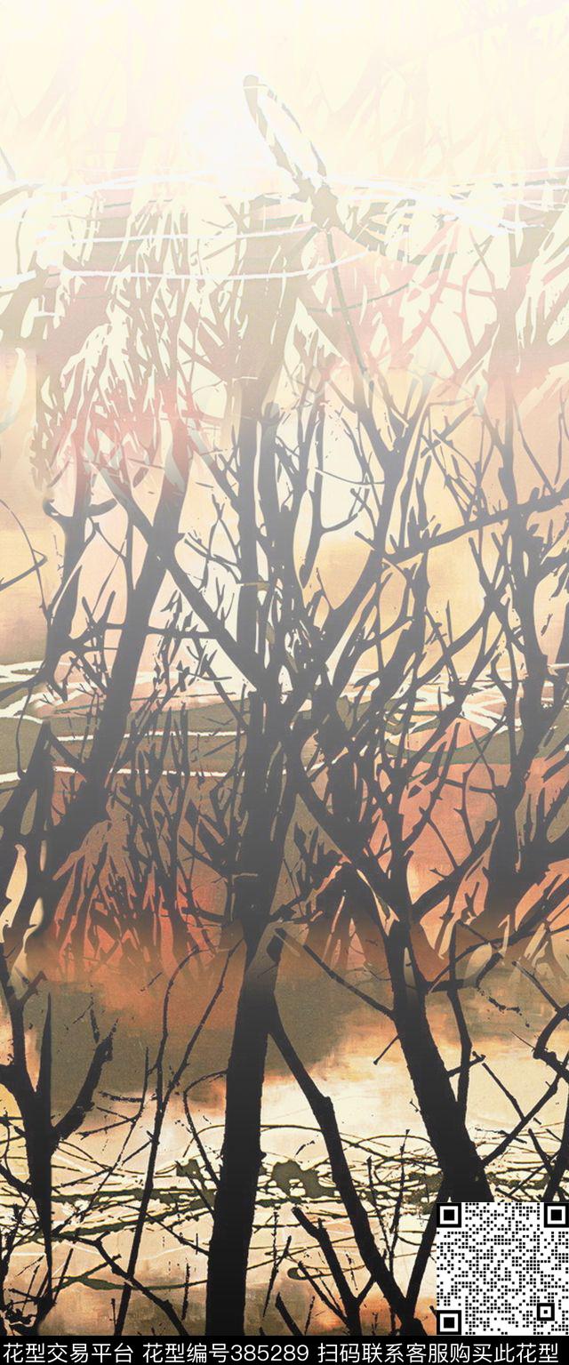风景树渐变数码印花华亿平台下载（图片编号: 385289） - 瓦栏（Walan）